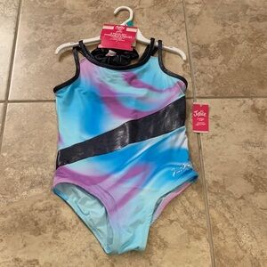Justice Girls Dance Gymnastics Blue and Purple Bodysuit LG 12/14 NEW scrunchie